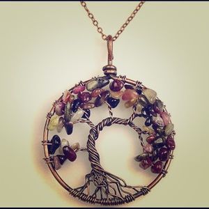 Beautiful tourmaline-copper Chakra Tree Necklace